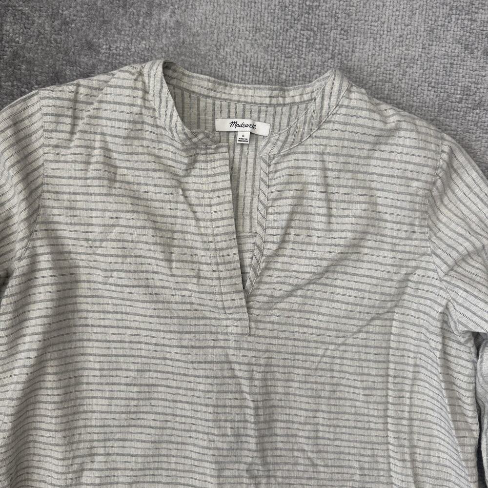 Madewell Shirt Womens Small Gray Striped Split Neck Tunic Lightweight Blouse - Picture 2 of 8